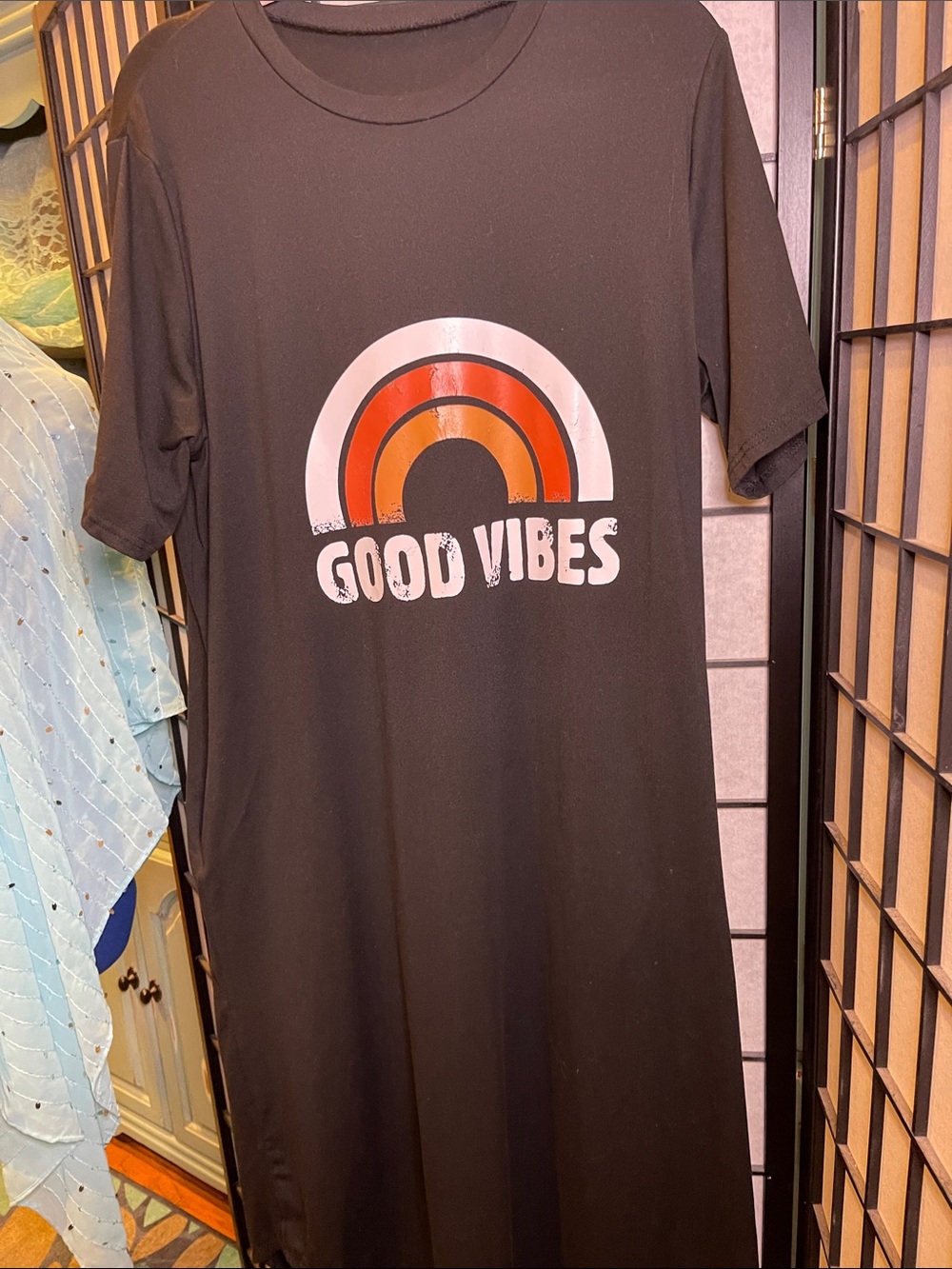 SHEIN Women's "Good Vibes" Black Maxi Graphic Tee